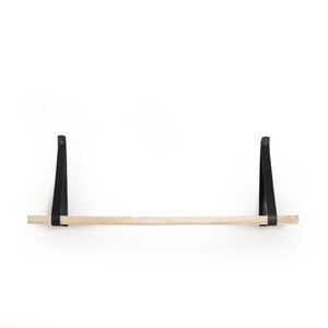 Muurplank hout plus zwarte lederen banden