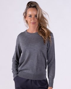 Women's sweater gray melange merino long sleeve with round neck - BARCELONA