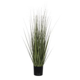 Tall, green artificial grass plant in a black pot. The plant has long, slender blades that create a lush, natural appearance.