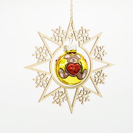 Wooden star and Christmas ball Teddy and heart
