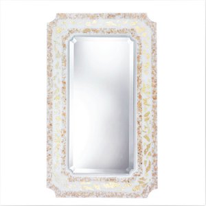 Rechthoekige wandspiegel van Fusion-glas met witte en gouden LACE-decoratie cm. 80X60