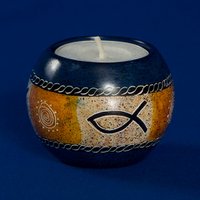 618 Tea light ball fish blue - soapstone