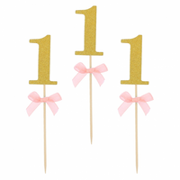 Picks 1 Gold mit rosa Schleife - 10 Stück