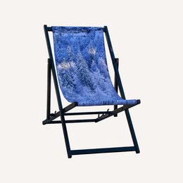  Blue snowy forest deck chair, wooden frame, winter landscape design, foldable garden lounger