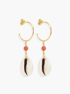 Coral & Cowrie Shell Hoop Earrings