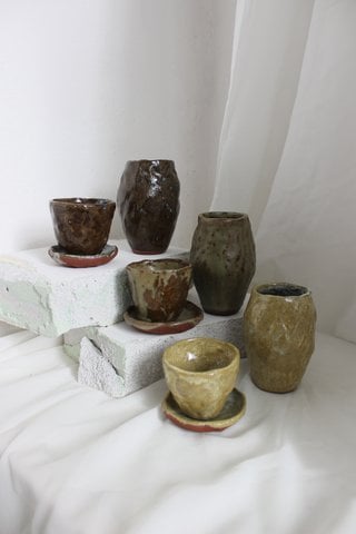 Unique Rustic Handmade Ceramic Set: Vase, Cup, and Plate