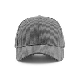 Grey corduroy baseball cap with Boss logo. Casual, simple style suitable for everyday wear.