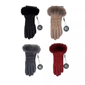 Winter women gloves »Nylon finger gloves Suede» Winter gloves with synthetic fur | Women's gloves