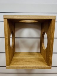 Wooden cube-shaped pet toy with open design, suitable for small pets to play and explore.