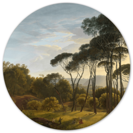 Wall circle depicting an Italian landscape with umbrella pines, painted by Hendrik Voogd in 1807. Available in various sizes and materials including Forex and Dibond.
