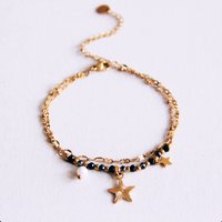 Doppelarmband aus Edelstahl mit Minifacetten und Stern - Anthrazit/Gold