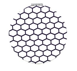 Hexagonal white compact two-sided makeup mirror with a sleek, modern design.