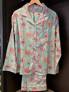 Light Blue & Pink Flowered Indian Cotton Pyjama Set
