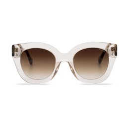 Transparent cat-eye sunglasses with tortoiseshell accents.