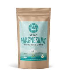 Vegan magnesium supplement in powder form, suitable for dietary needs. Contains magnesium and other essential minerals.