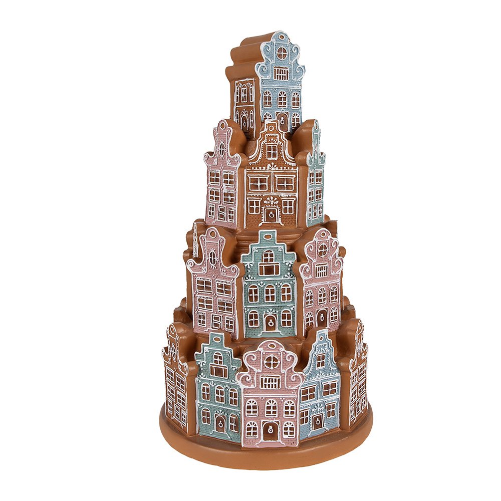 Gingerbread house met LED Ø 18x33 cm Bruin Blauw Polyresin Peperkoekhuisje