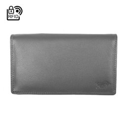 Billetero Mujer RFID En Piel De Vaqueta - Billetero Mujer Grande Antidesnatado Con Doble Solapa