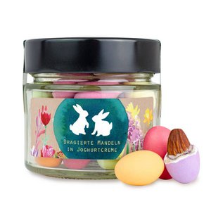 Easter almond eggs in a fine glass screw-top jar M Spring Easter