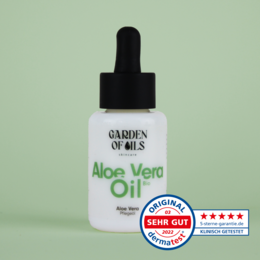 Aloe vera oil, organic, 30ml bottle, for body care.