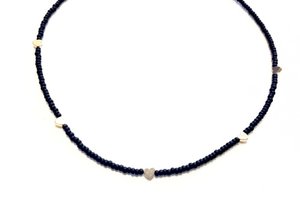 Necklace black seed bead and hematite hearts