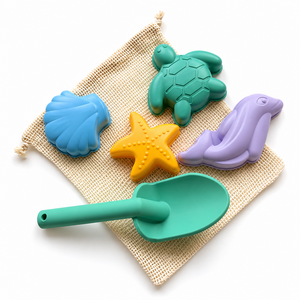 Silicone beach set (1 shovel and 4 molds) with net