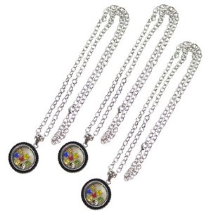 Set van 3 glazen medaillon collier met hanger bedels in zwart rond rham design inclusief vullingen
