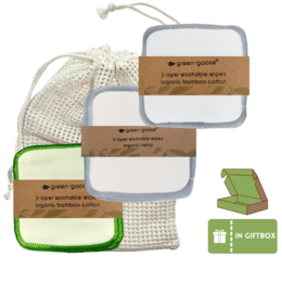 Reusable cotton makeup pads in a mix of colors, 15 pieces, in a gift-ready packaging.