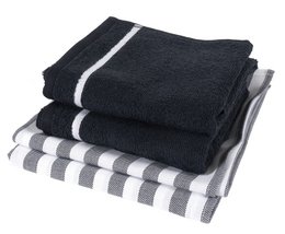 100% bomuld Køkkentekstil Mix&match 4 stykker Stribegrå