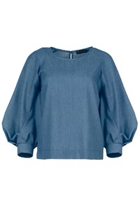 Indigo top met bisschopsmouwen