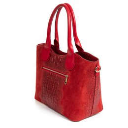Firenze Artegiani. Vercurago Bolso tote Mujer.Piel auténtica Gamuza Grabado Cocodrilo Ruga