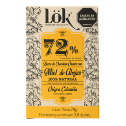  Dark chocolate bar 72% cacao with honey, Colombian origin, natural ingredients, 70g premium chocolate