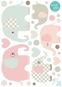 Wandtattoos „Elefanten” Taupe/Mint/Nude