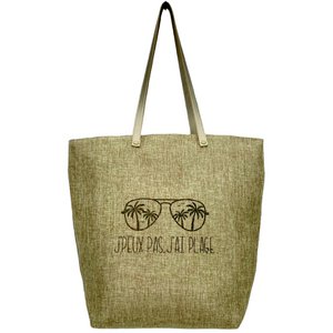 Madame bag, "I can't have a beach" glittering jute