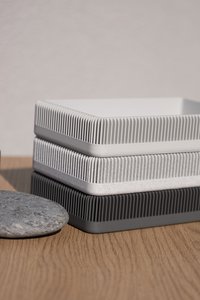 Sleek Rectangular Cool Tone Trays - Modern Ribbed Design, Perfect for Desk, Entryway, Coffee Table, or Home Organization Needs