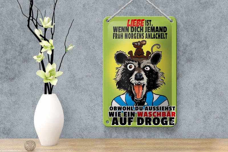 Tin sign saying 12x18cm Love is when you smile at me in the morning sign