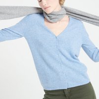 LILLY 7 Sky blue fitted cashmere V-neck cardigan