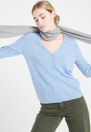 LILLY 7 Himmelblauer, taillierter Kaschmir-Cardigan mit V-Ausschnitt