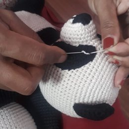 Luna-Leena panda Bear cuddle black & white - organic cotton - 0+ - hand crocheted in Nepal