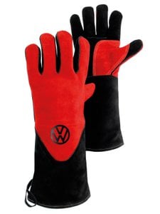 Volkswagen T1 Bus BBQ Gloves (Pair) in Gift Box - Cow Leather/Red & Black
