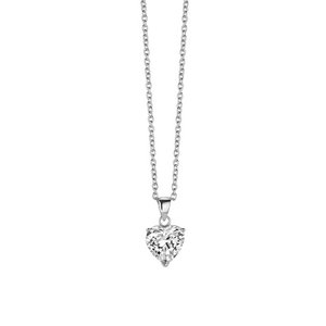 Silver necklace white heart cz 10mm 40+5cm rhodium