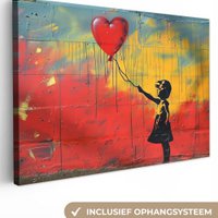 Canvas schilderij  - Wanddecoratie Banksy Style - Kleurrijk - Graffiti - Meisje - Street art - Muurdecoratie woonkamer - Slaapkamer decoratie - Kamer accessoires - Schilderijen op canvas
