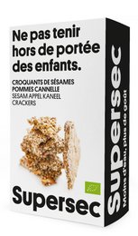 Crunchy sesame cookies with apple and cinnamon flavors. Organic, no added sugar, and suitable for children.