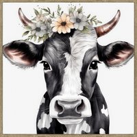 Poster in frame cow flower wreath