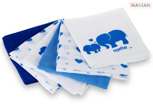 Makian Hydrophile Windeln -80x80cm-Set mit 6 Stück-Öko-Tex geprüft-100% Baumwolle-Blau/Elefant
