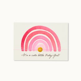 A cute little baby girl greeting card with a pink rainbow design and the text "She's a cute little baby girl!"
