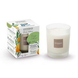  Orange and green tea scented candle in a glass container. The candle is 180 grams and has a natural, earthy aroma.