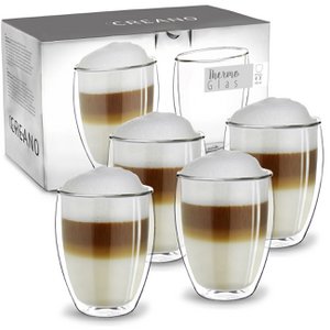 Creano thermische glazen dubbelwandig 250ml “DG-Hoch”, set van 4, grote dubbelwandige glazen van borosilicaatglas, koffieglazen, theeglazen, latte macchiato glazen
