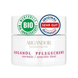 Argan oil care cream for normal/sensitive skin, 50 ml. Contains argan oil, aloe vera, and shea butter to nourish and moisturize skin.