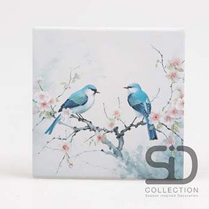 Coaster square birds blue 15x15x0.7 cm