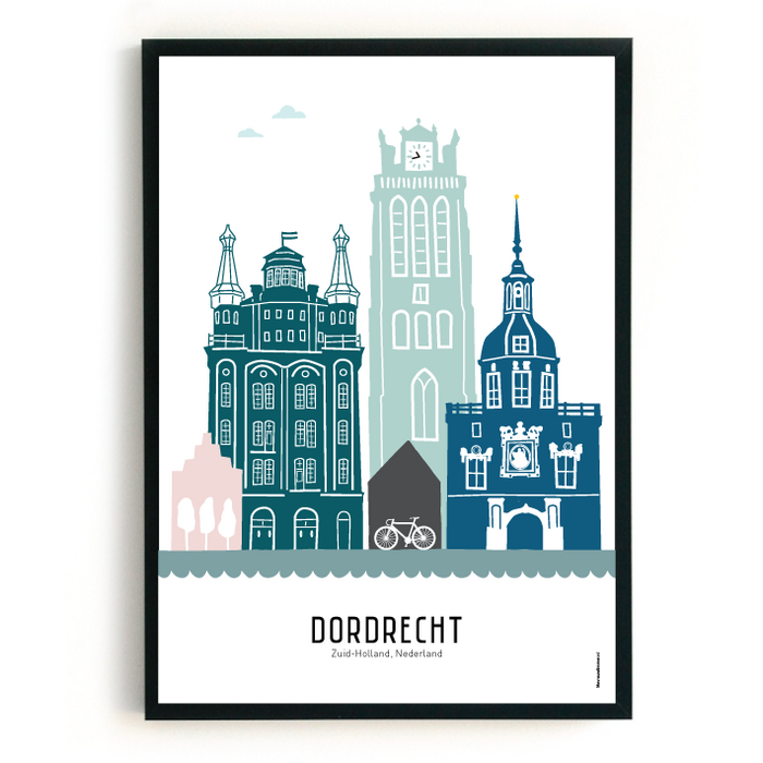 Poster skyline Dordrecht in kleur